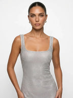 Robe Longue Scintillante Isadora argent, vue 2