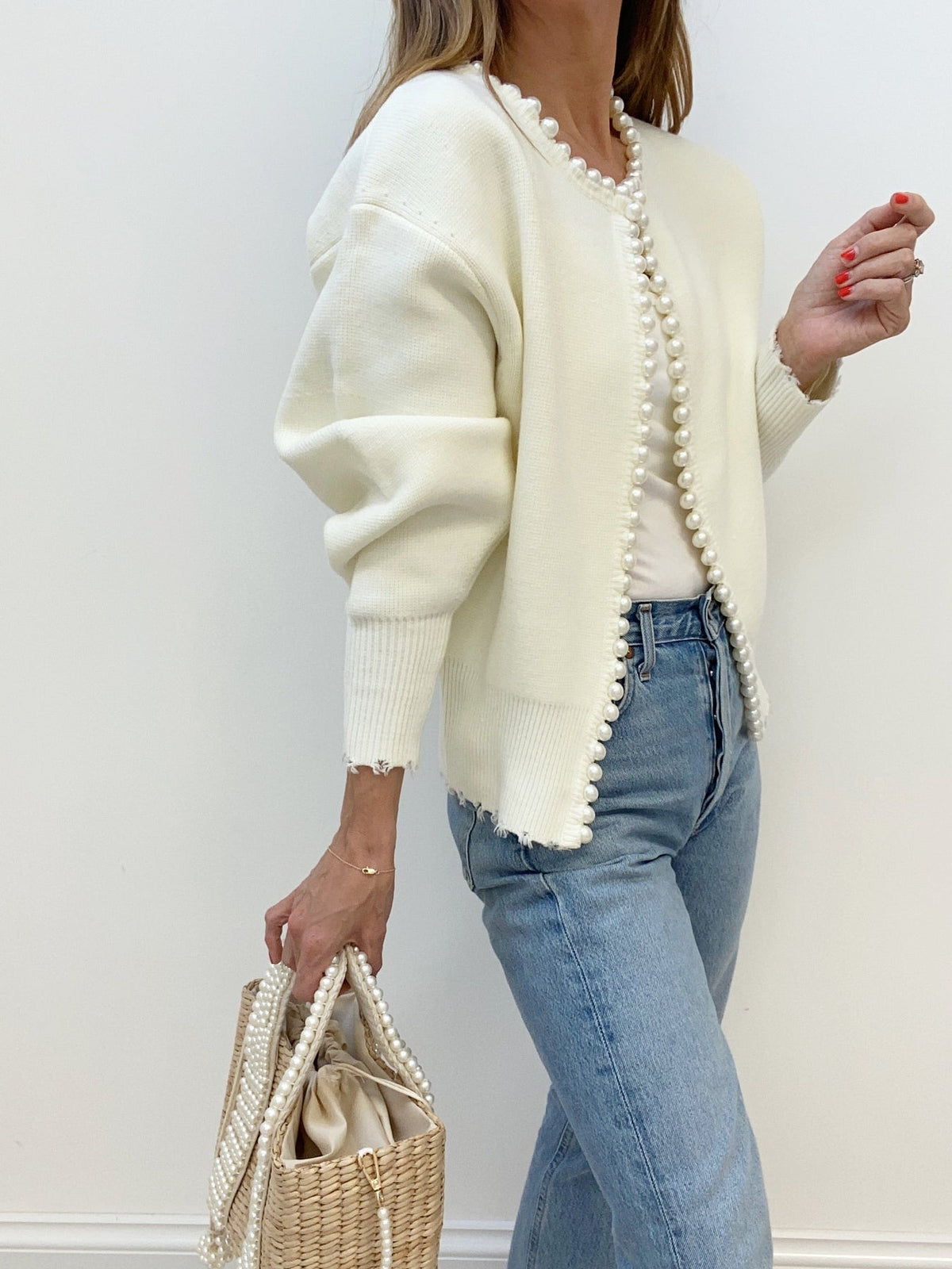 Cardigan Sibylle à Perles et Finitions Effilochées, vue 4