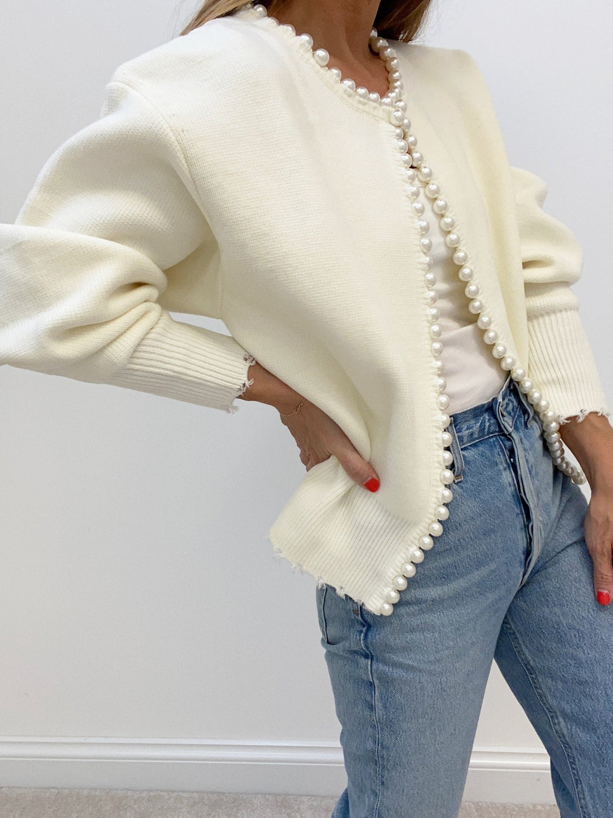 Cardigan Sibylle à Perles et Finitions Effilochées, vue 3
