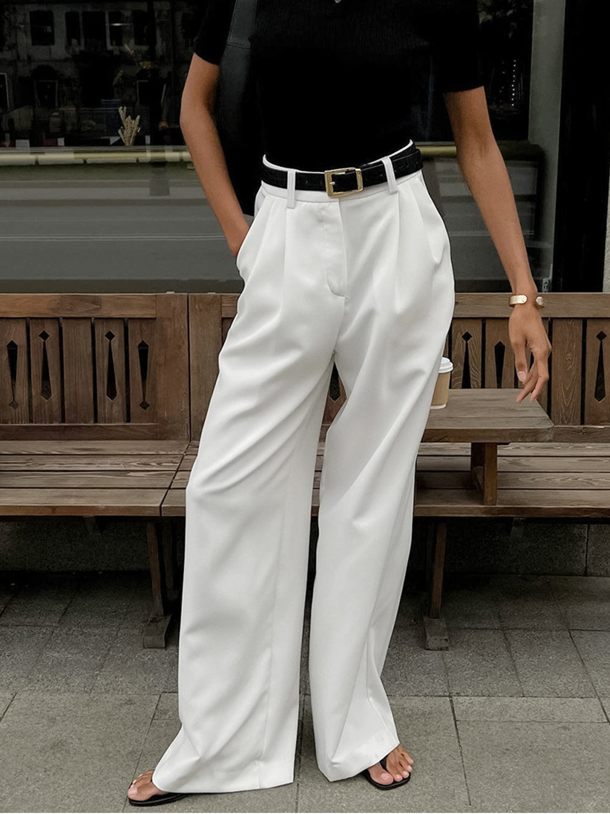 Pantalon Large Adèle à Ligne Épurée, vue 3