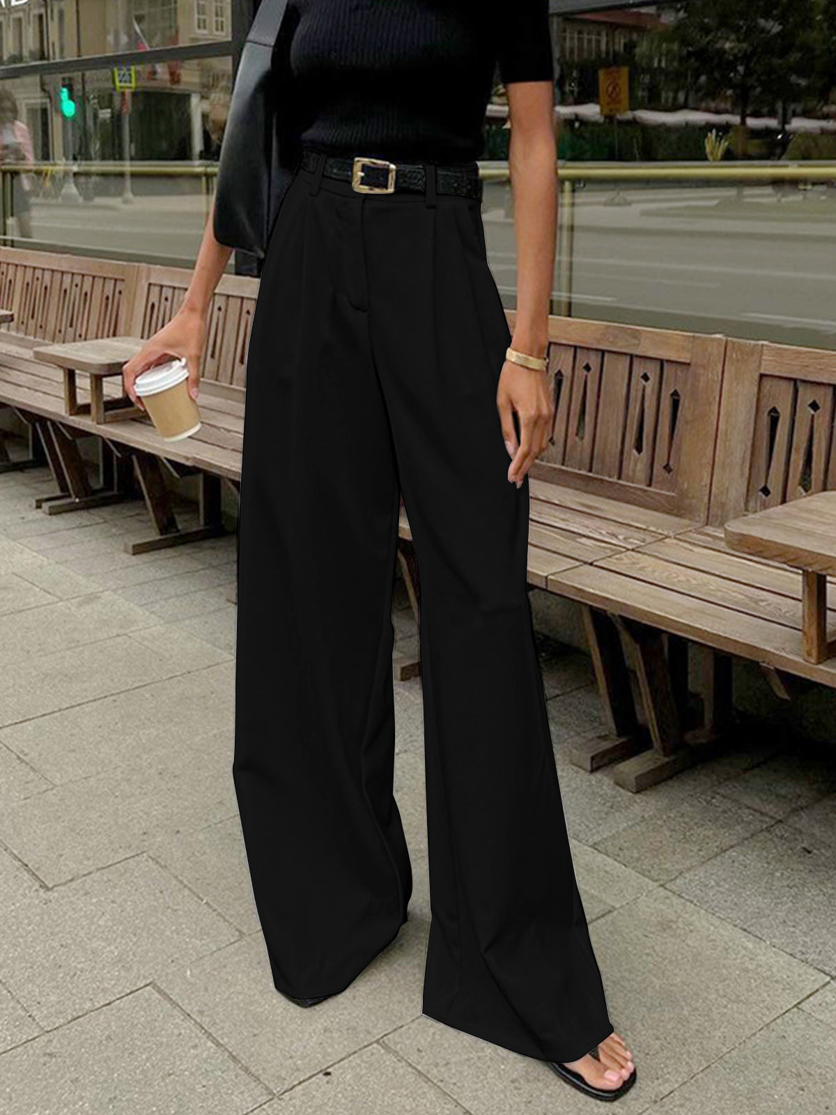 Pantalon Large Adèle à Ligne Épurée, vue 6