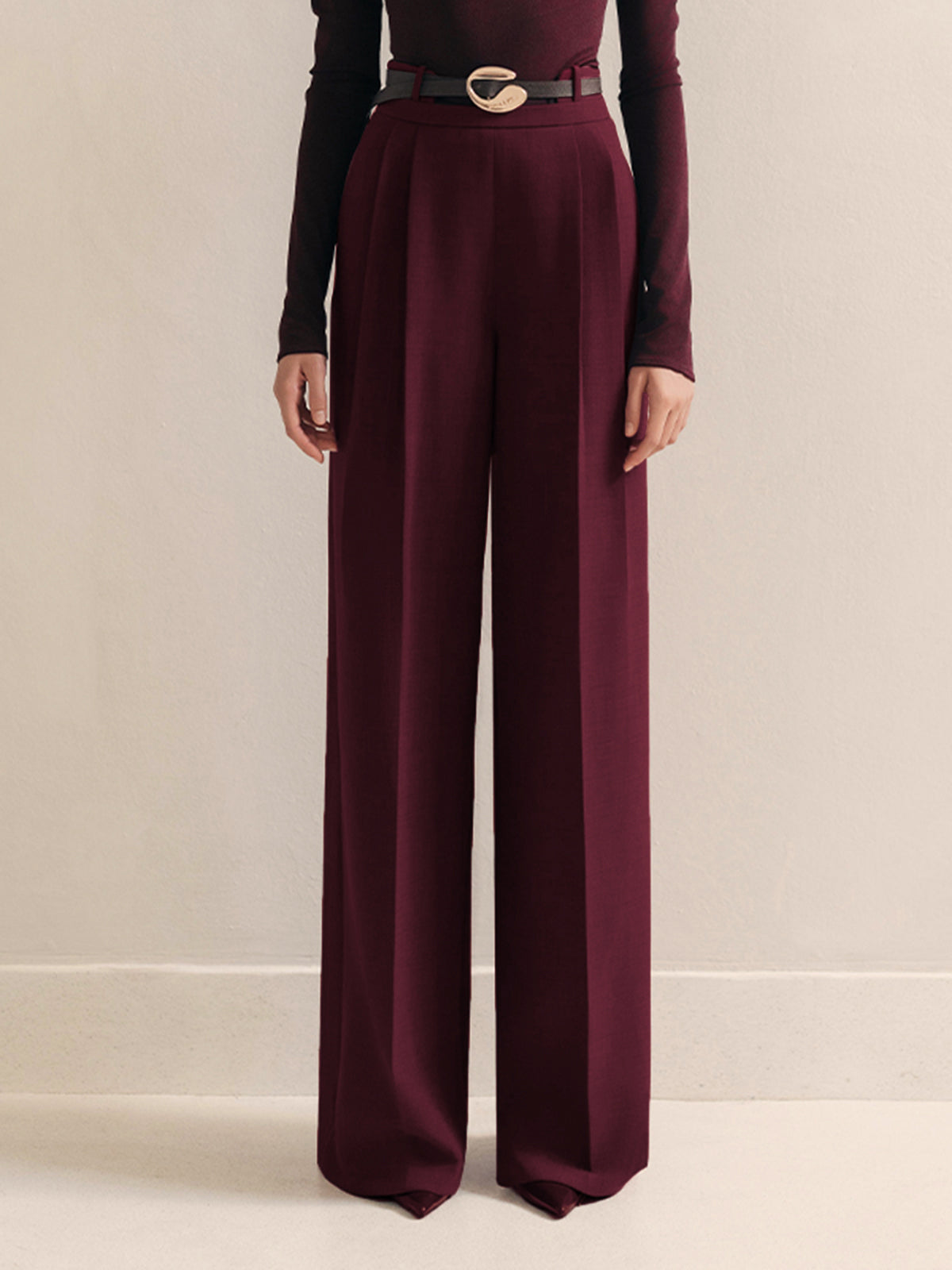 Pantalon Plissé Théodora à Ceinture Dorée, vue 1