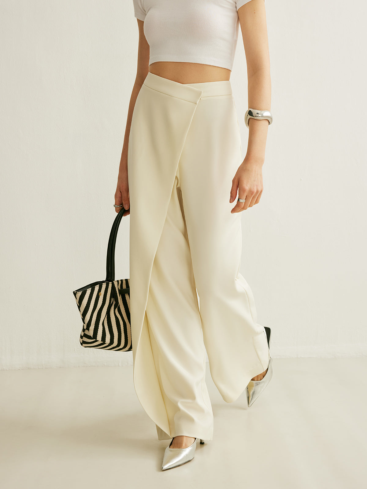 Pantalon Taille Haute Olympe à Drapé Croisé, vue 5