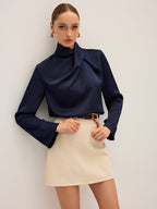 Blouse Satinée Béatrice à Col Drapé, vue 1