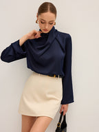 Blouse Satinée Béatrice à Col Drapé, vue 5