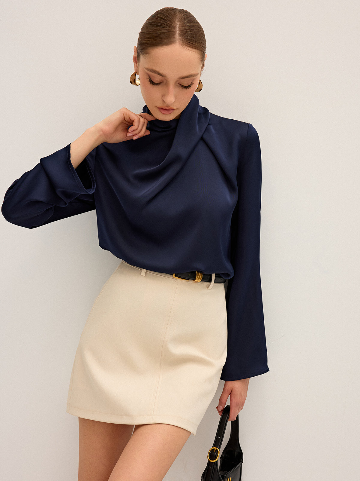 Blouse Satinée Béatrice à Col Drapé, vue 5