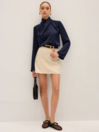 Blouse Satinée Béatrice à Col Drapé, vue 4