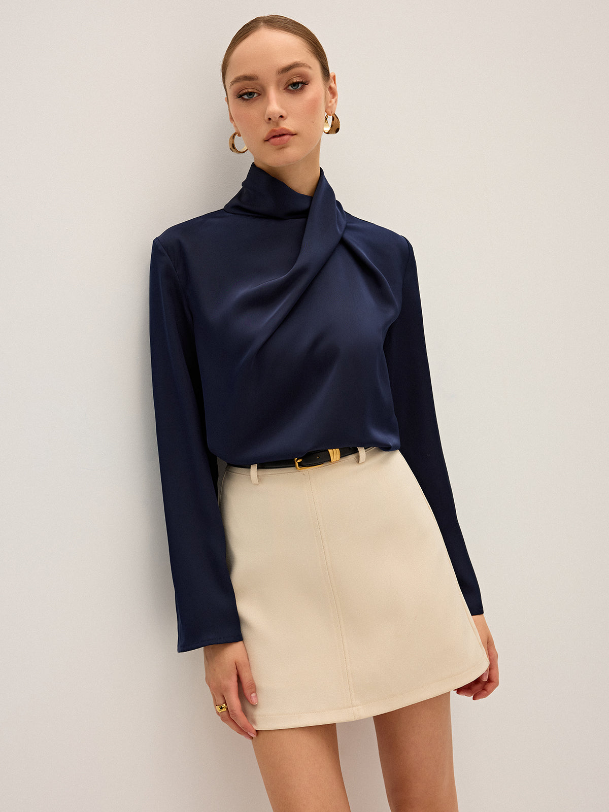 Blouse Satinée Béatrice à Col Drapé, vue 6