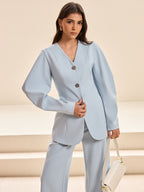 Blazer Bleu Adèle à Manches Bouffantes, vue 5