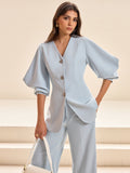 Blazer Bleu Adèle à Manches Bouffantes, vue 1