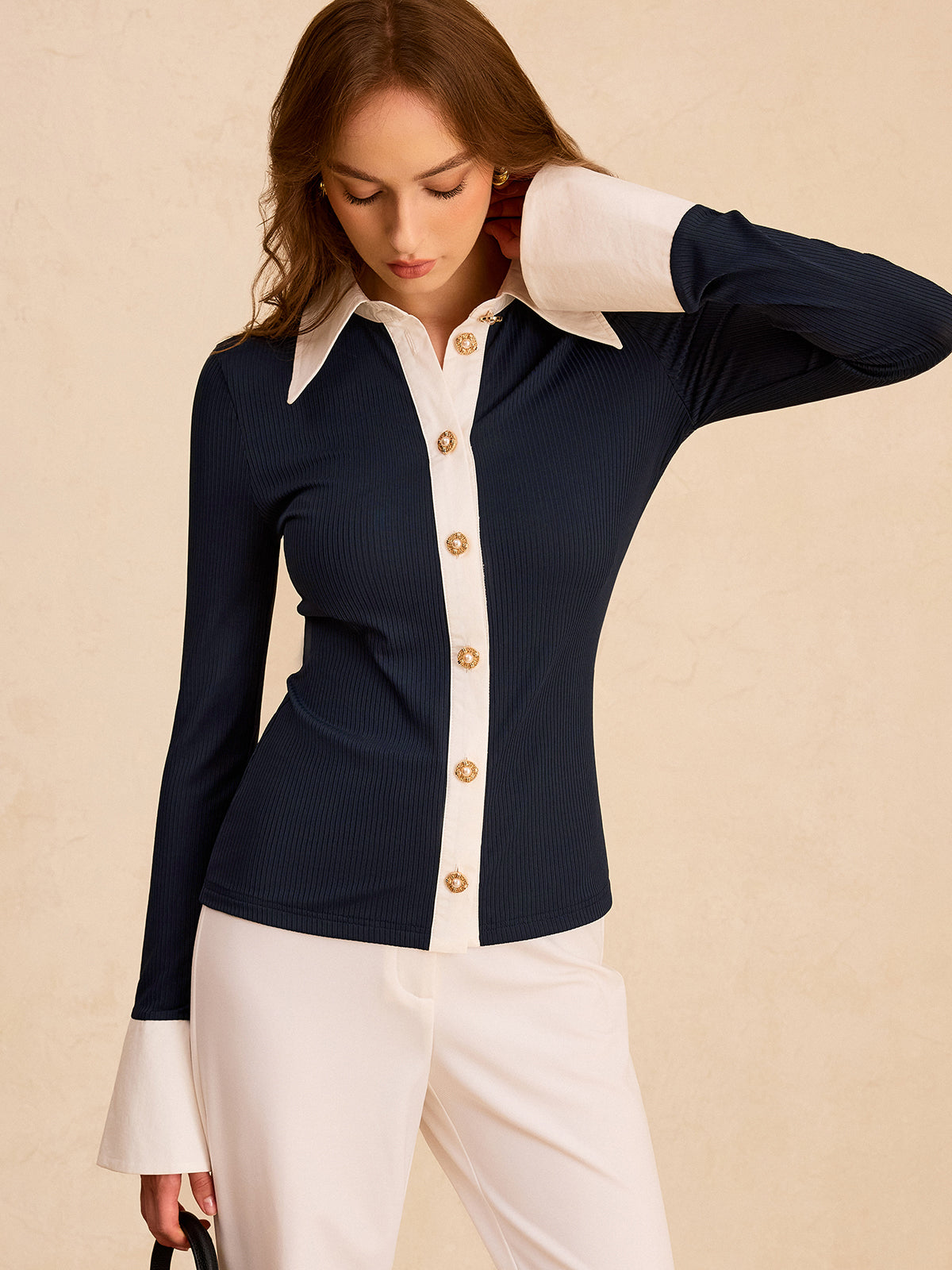 Chemise Bicolore Albane à Boutons, vue 1