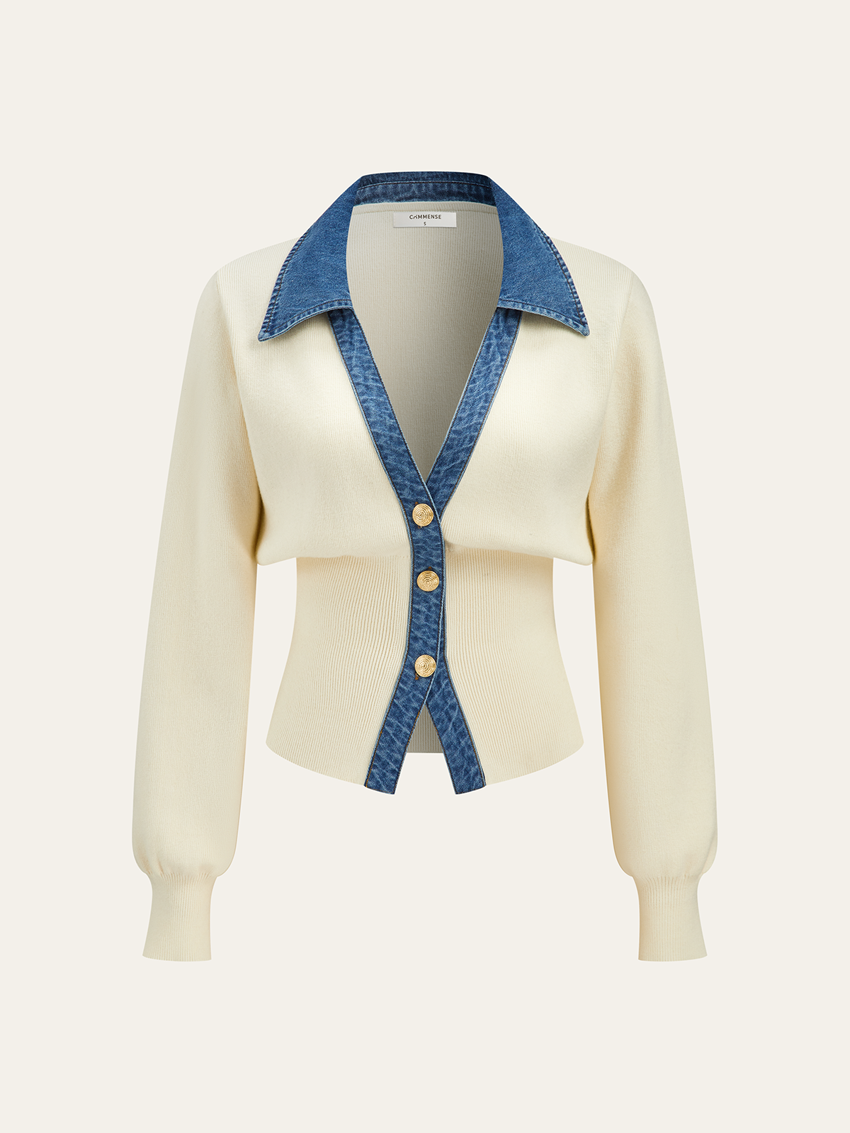 Top Maille Charlotte à Col Denim et Boutons Dorés, vue 1