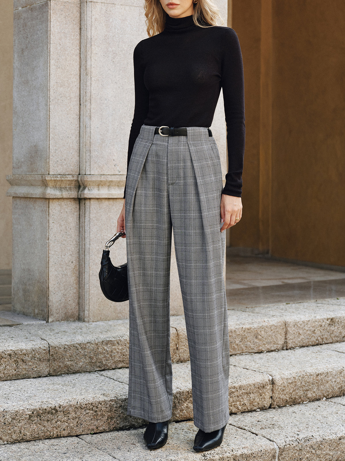 Pantalon Large Ysé à Carreaux et Ceinture, vue 4
