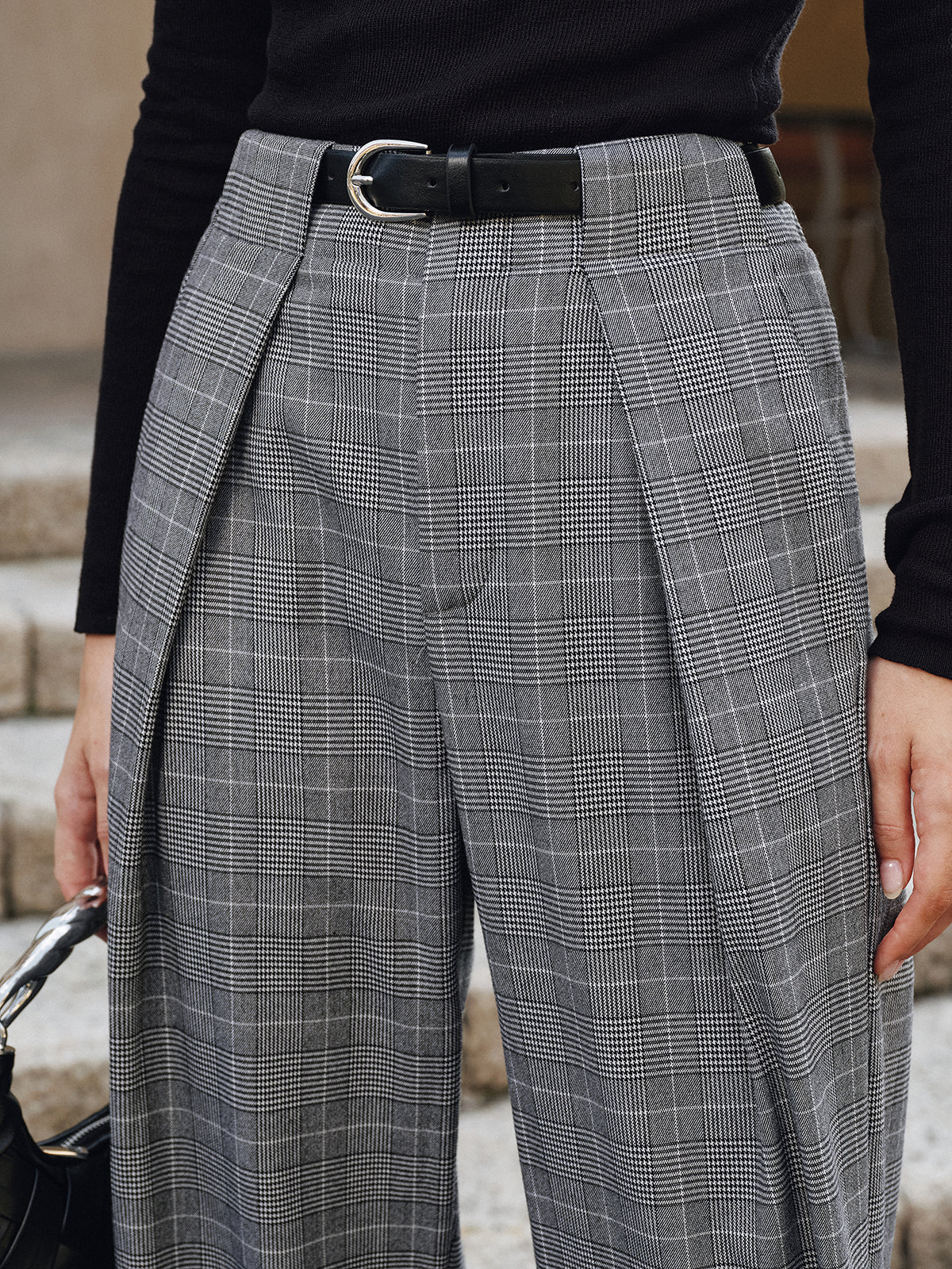 Pantalon Large Ysé à Carreaux et Ceinture, vue 3