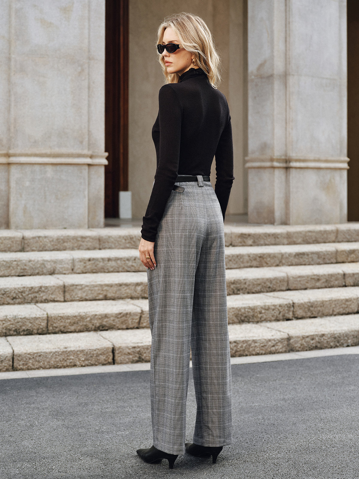 Pantalon Large Ysé à Carreaux et Ceinture, vue 5