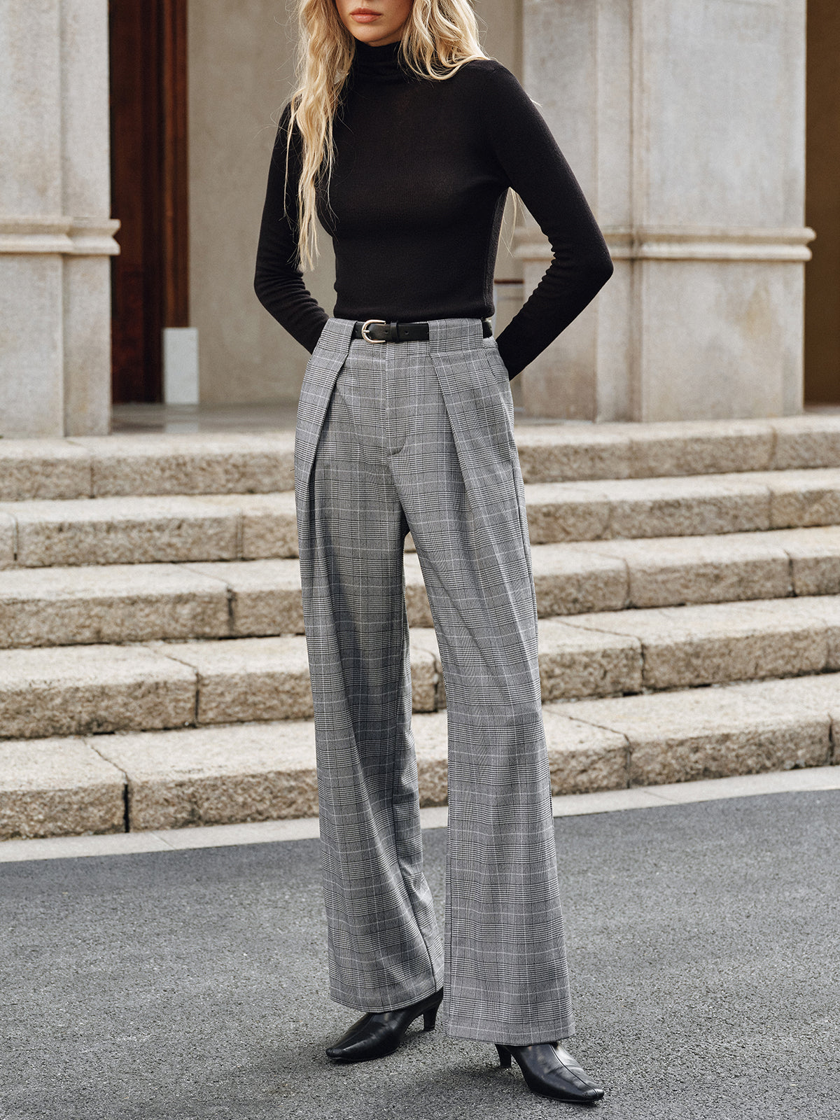 Pantalon Large Ysé à Carreaux et Ceinture, vue 6