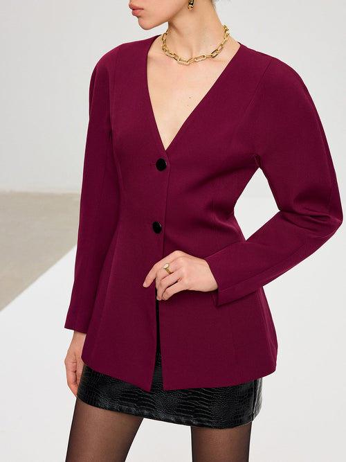 Blazer Bordeaux Amélie à Manches Bouffantes, vue 1