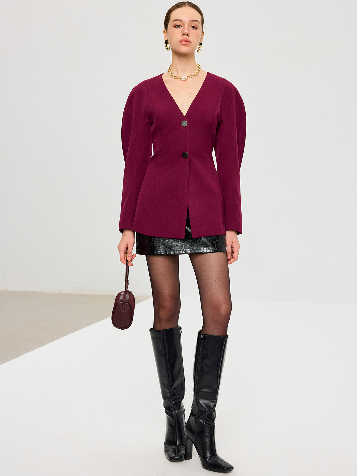 Blazer Bordeaux Amélie à Manches Bouffantes, vue 3