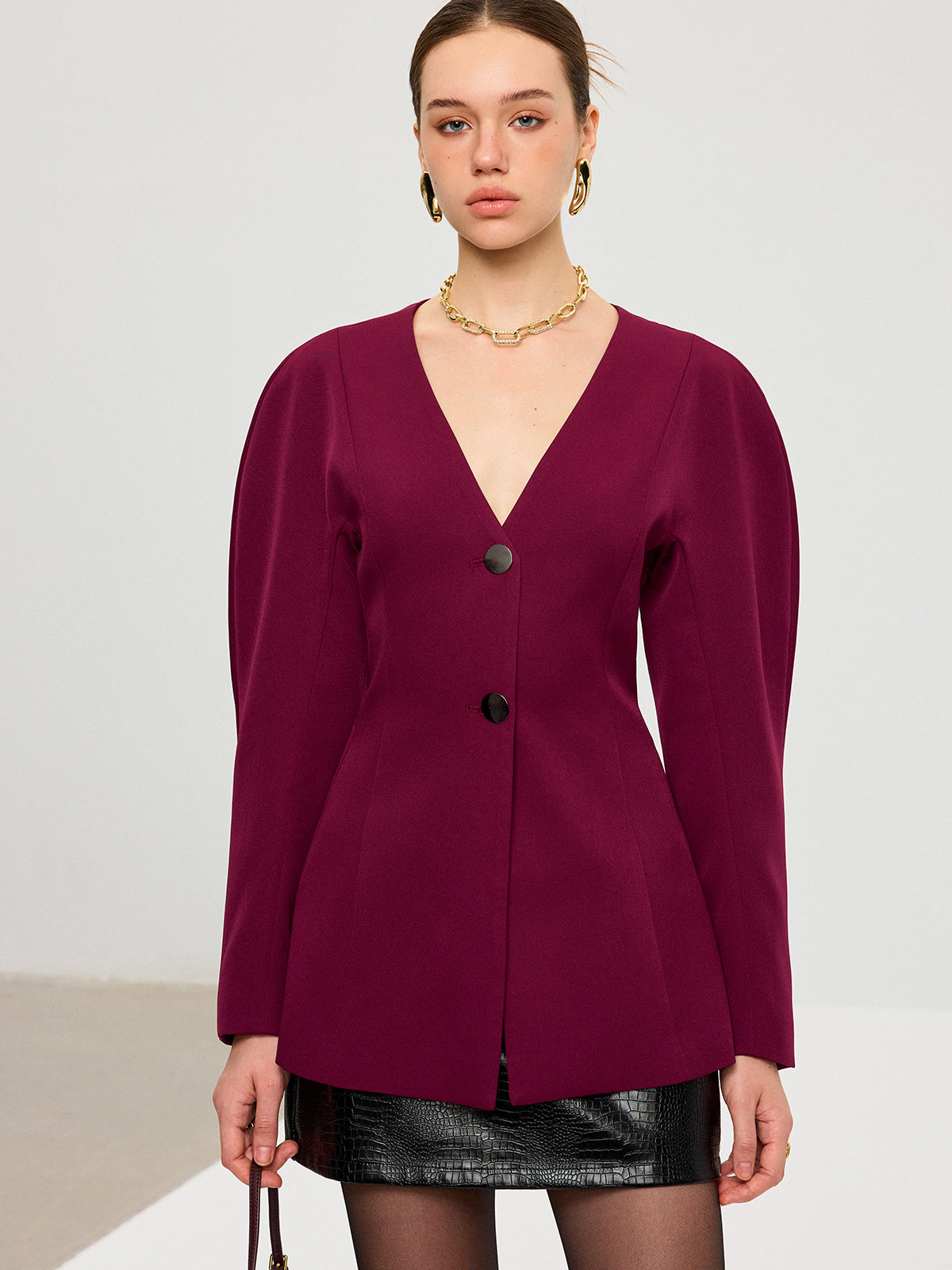 Blazer Bordeaux Amélie à Manches Bouffantes, vue 2