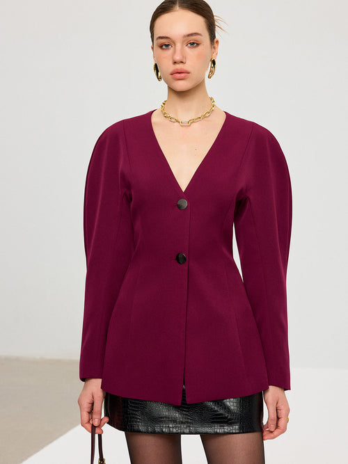 Blazer Bordeaux Amélie à Manches Bouffantes, vue 2