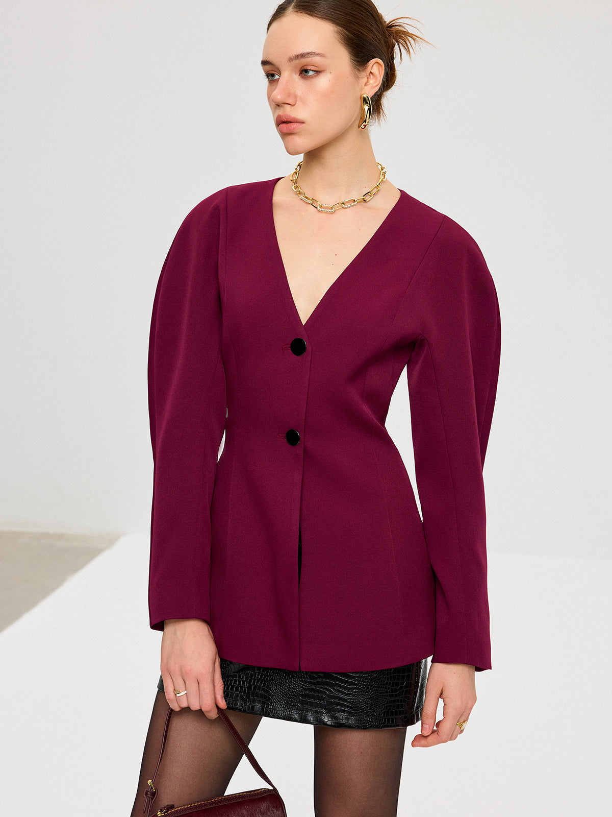 Blazer Bordeaux Amélie à Manches Bouffantes, vue 4