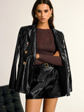 Blazer Solène en Simili Cuir à Boutons Dorés, vue 7