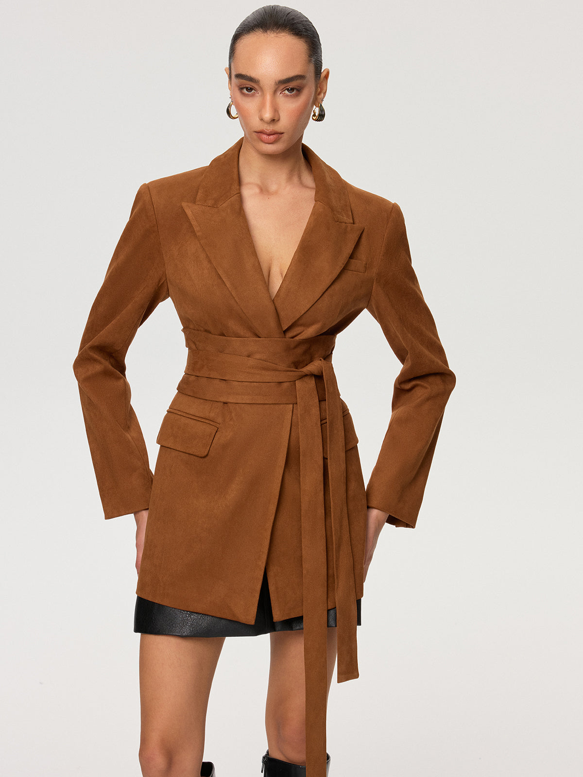 Blazer Long Camille en Suédine Ceinturée, vue 3