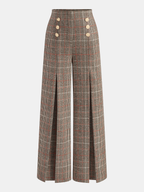 Pantalon Large Jeanne à Carreaux et Fentes, vue 1