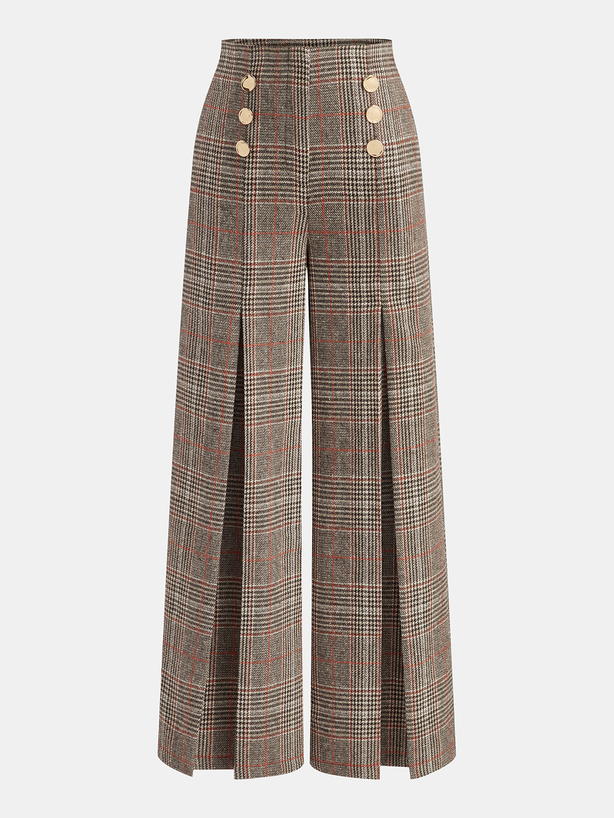Pantalon Large Jeanne à Carreaux et Fentes, vue 1