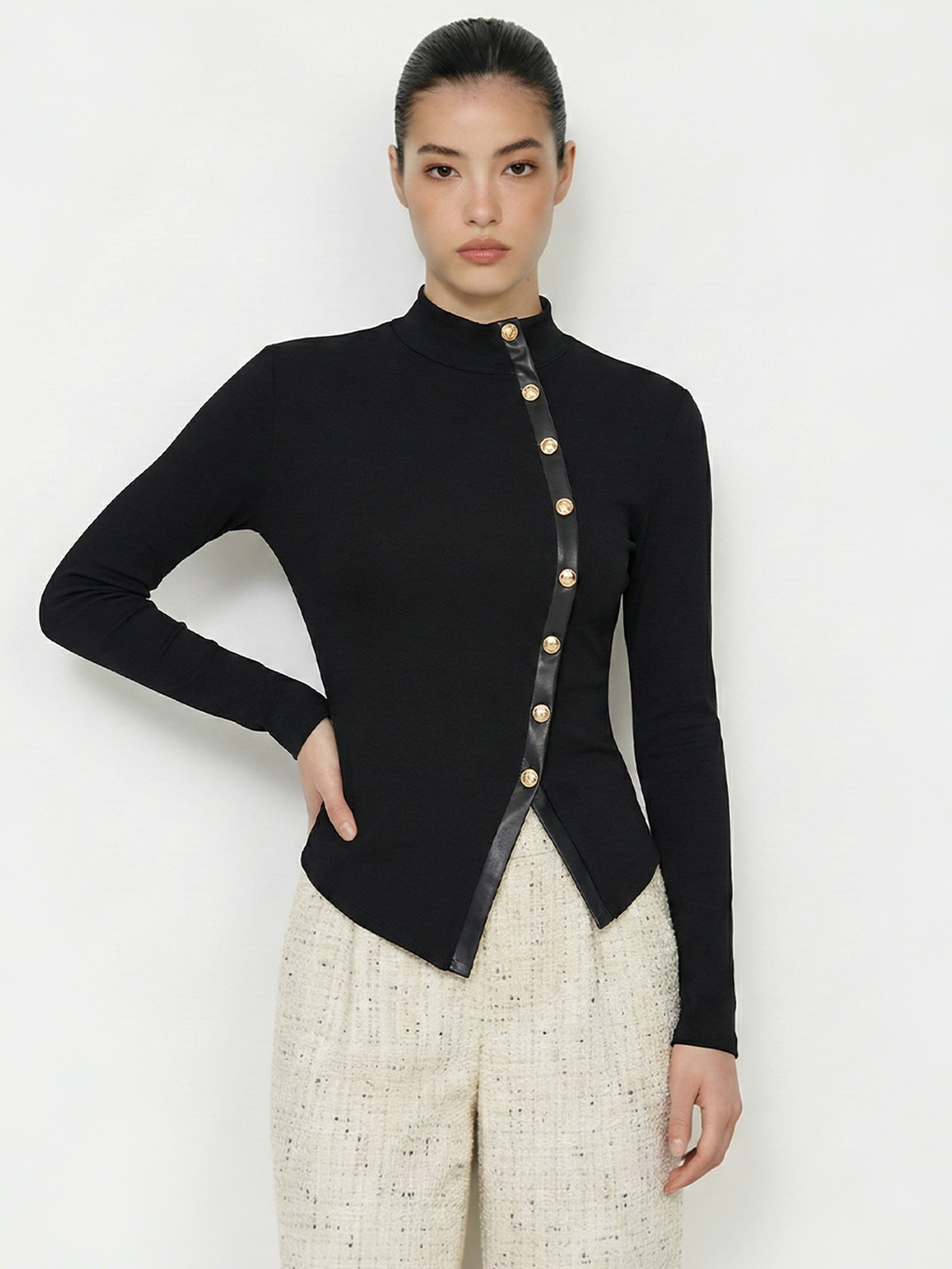 Top Maille Sabine à Empiècement Simili Cuir, vue 2