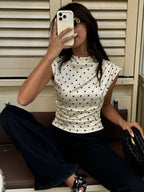 Blouse Marine à Pois et Fronces, vue 1