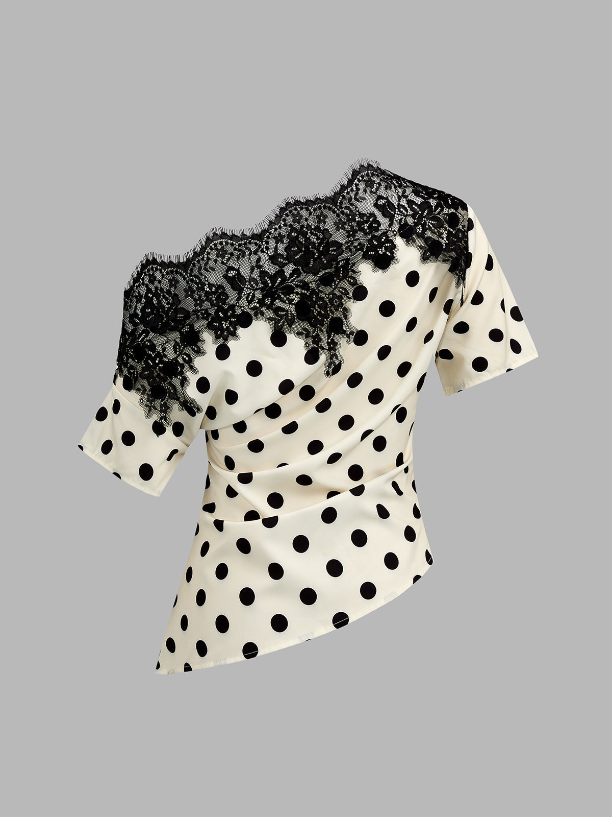 Haut Asymétrique Solène à Pois et Dentelle, vue 3