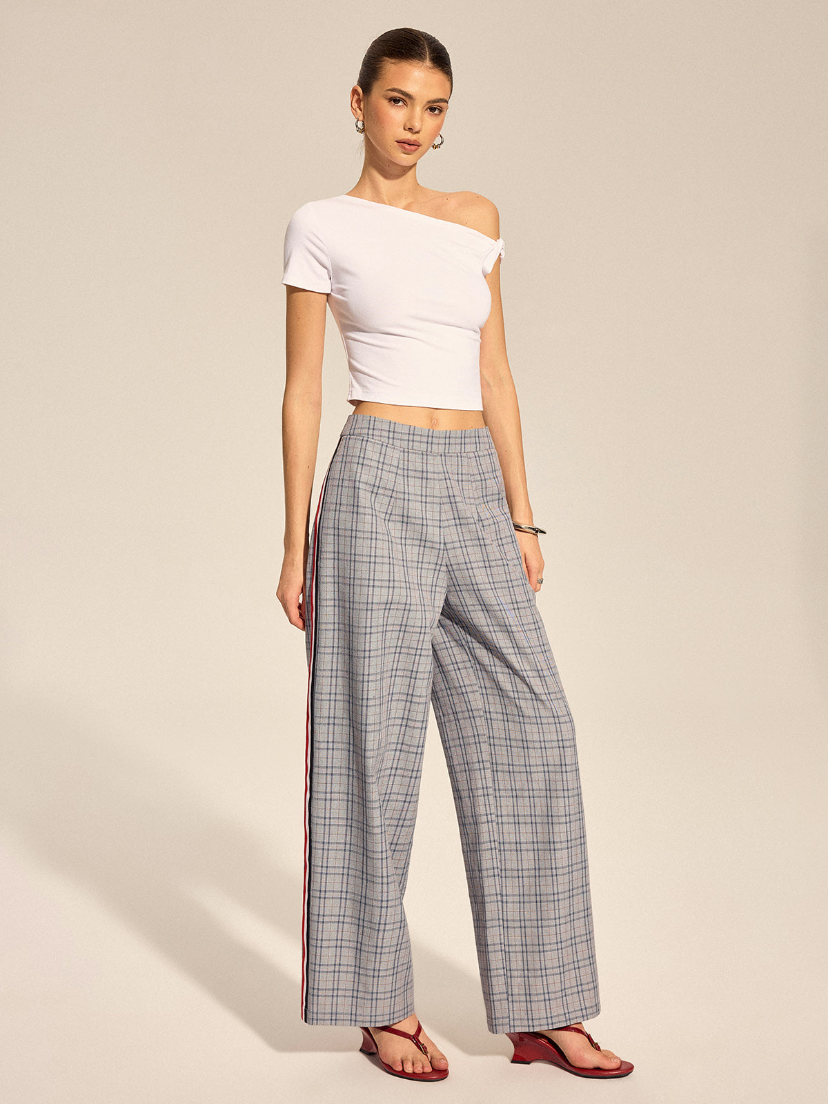 Pantalon Droit Eugénie à Carreaux et Bande Latérale, vue 3