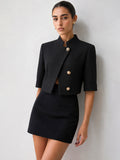 Blazer Ophélie à Col Montant et Boutons Dorés, vue 1