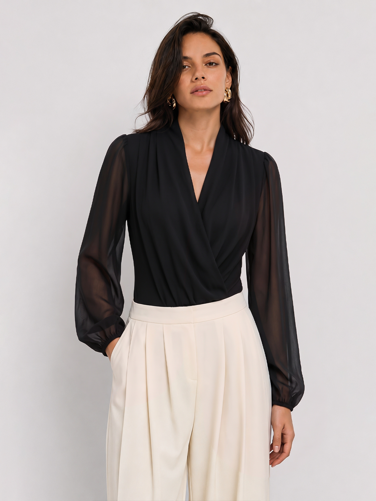 Body Chloé Cache-Cœur à Manches Transparentes, vue 1