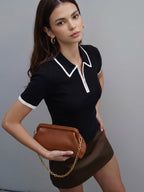Polo en Maille Héloïse à Zip Contrasté, vue 1