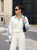 Sweat Romane Effet Chemise Rayée, vue 1