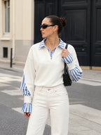 Sweat Romane Effet Chemise Rayée, vue 1
