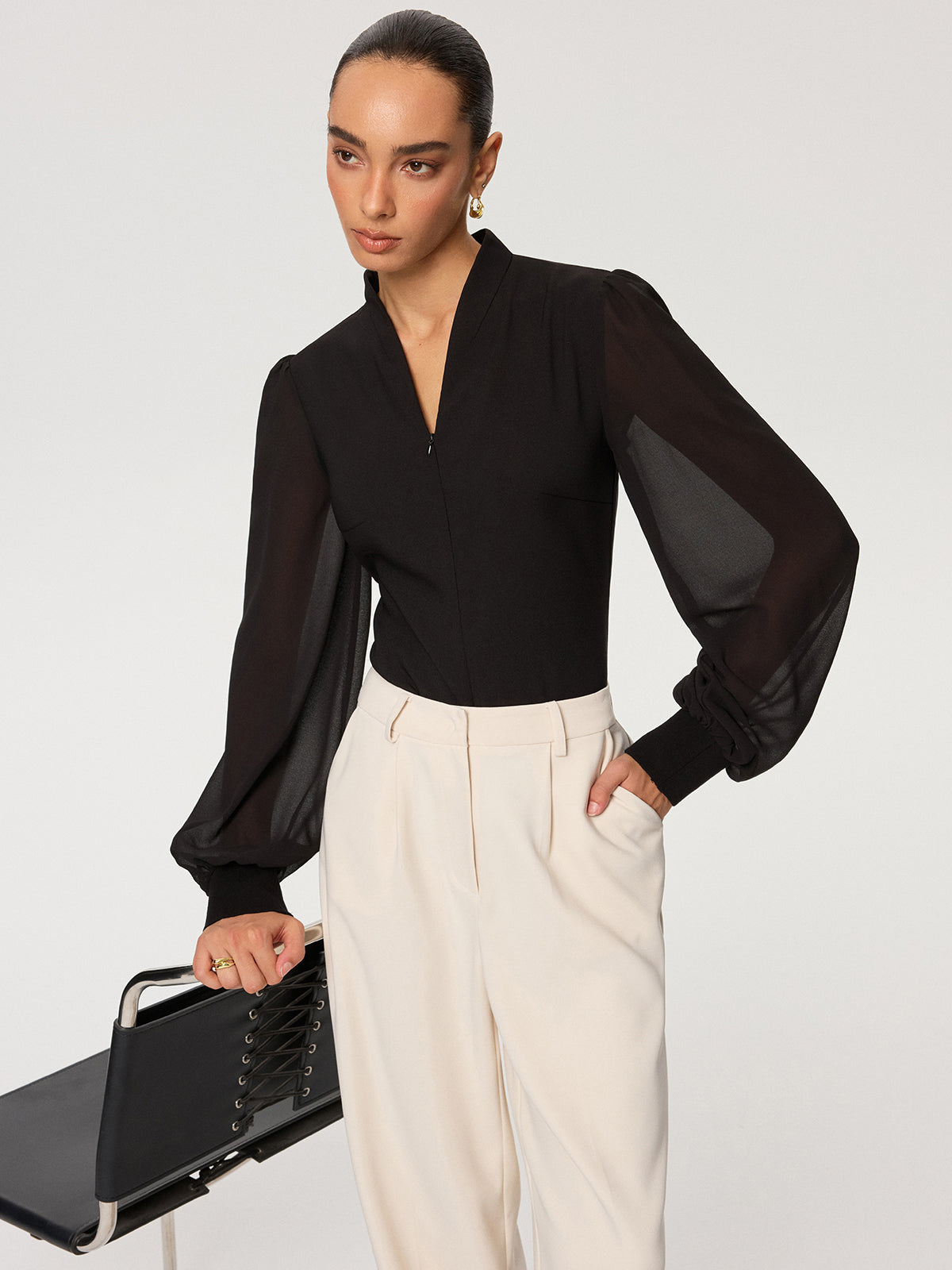 Blouse Estelle à Manches Voile et Zip, vue 1