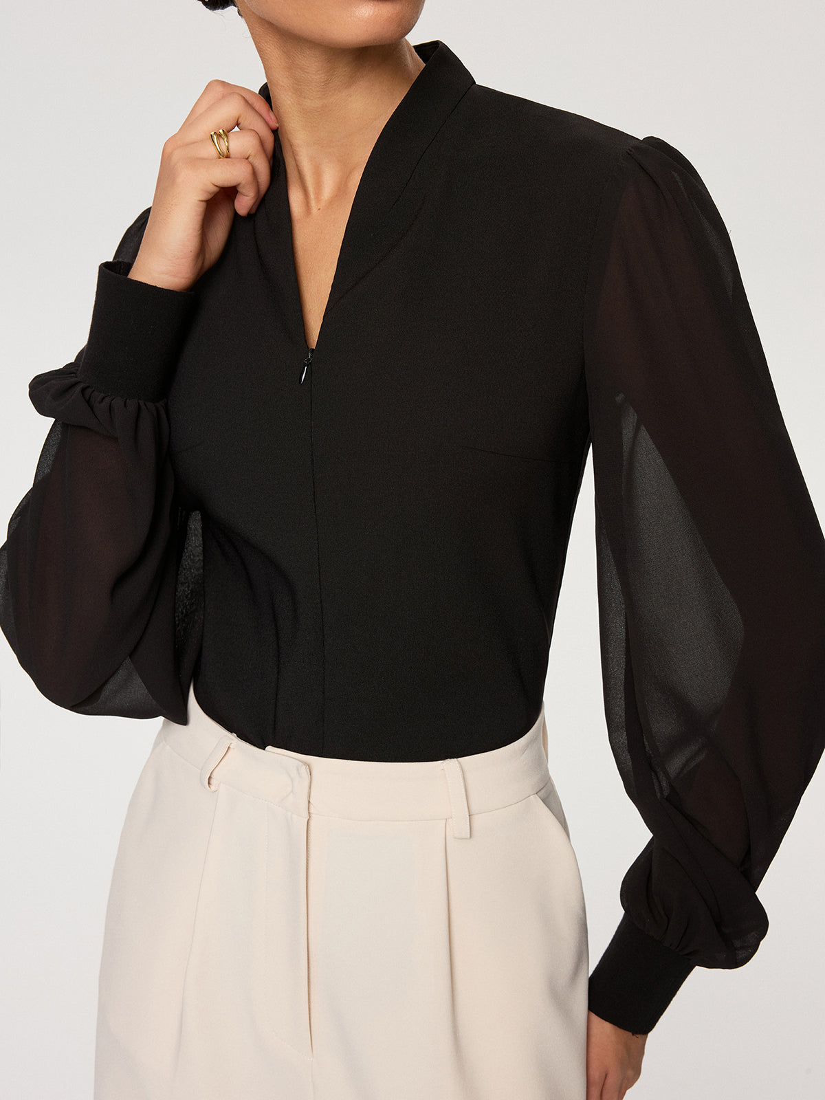 Blouse Estelle à Manches Voile et Zip, vue 2