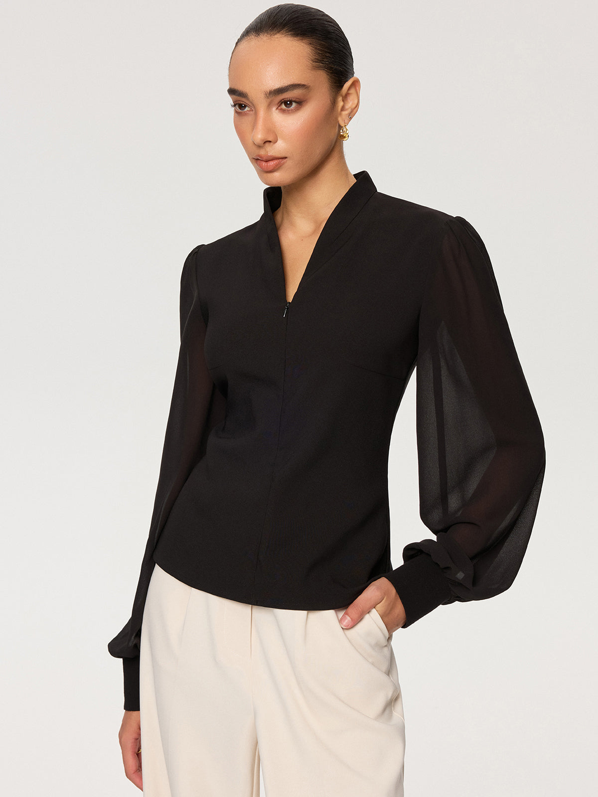 Blouse Estelle à Manches Voile et Zip, vue 3
