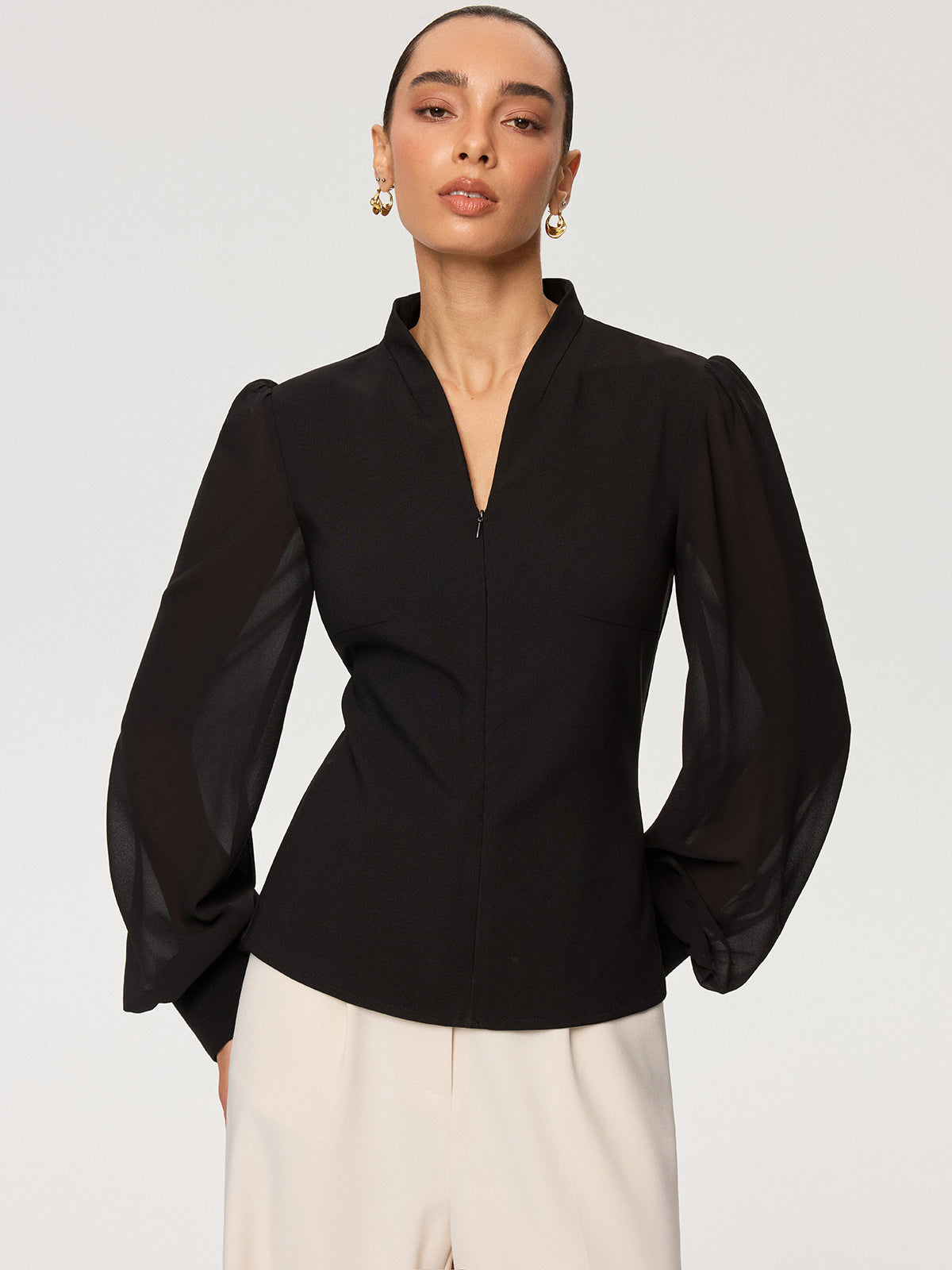 Blouse Estelle à Manches Voile et Zip, vue 5