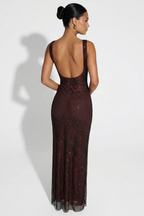 Robe Longue Scintillante Isadora caramel scintillant, vue 2
