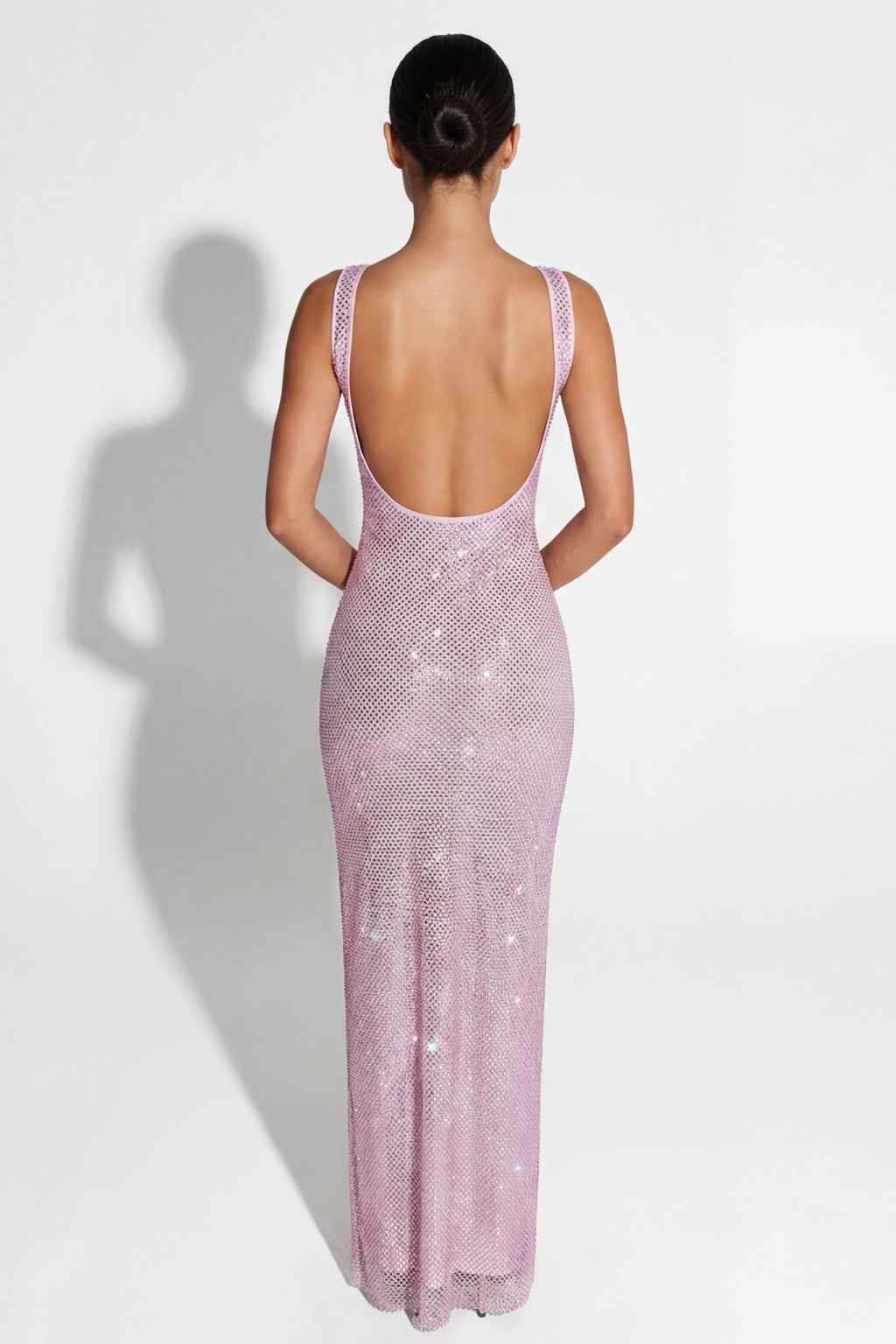 Robe Longue Scintillante Isadora rose poudré, vue 3