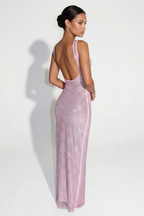Robe Longue Scintillante Isadora rose poudré, vue 2