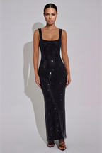 Robe Longue Scintillante Isadora noir, vue 4