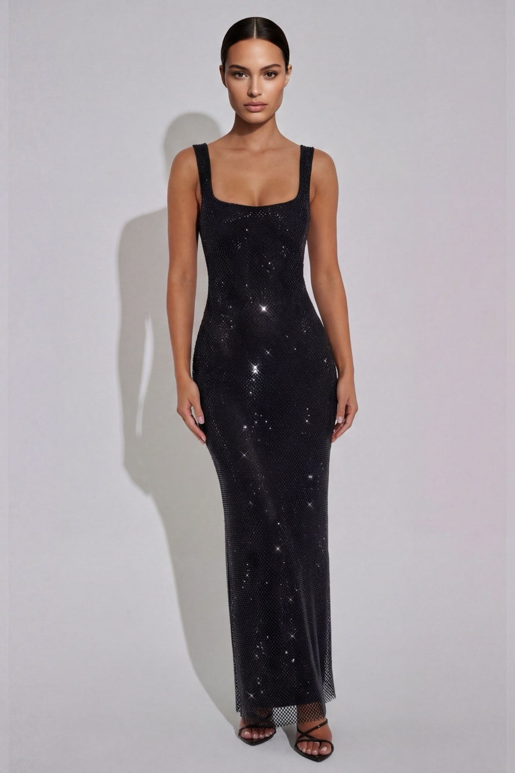 Robe Longue Scintillante Isadora noir, vue 4