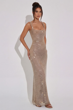 Robe Longue Scintillante Isadora champagne, vue 2