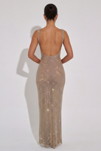 Robe Longue Scintillante Isadora champagne, vue 3