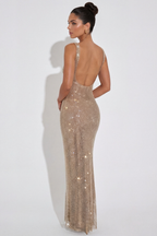 Robe Longue Scintillante Isadora champagne, vue 4